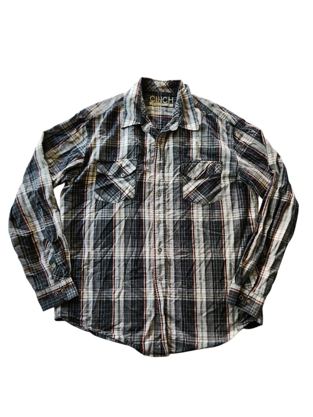 Cinch Western Modern Fit Long Sleeve Plaid Men's Size Large